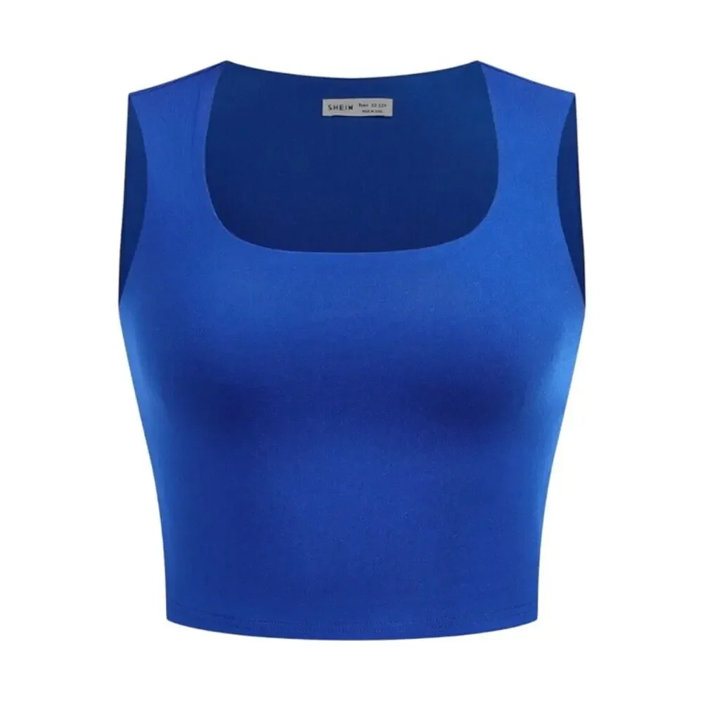 Girls Square Neck Tank Top in Blue, Size 12-13Y